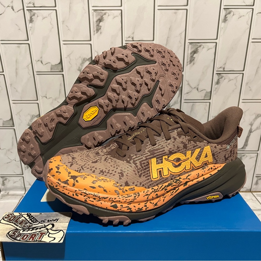 New Hoka One Speedgoat 6 GTX Gore-Tex Brown Coral Hiking Trail Shoes Womens Size - Picture 4 of 16